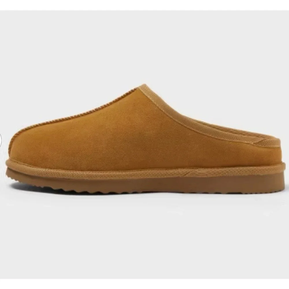 Mens Suede Leather Clog Slippers Chestnut Faux Fur Goodfellow & Co Cruz 13 M
